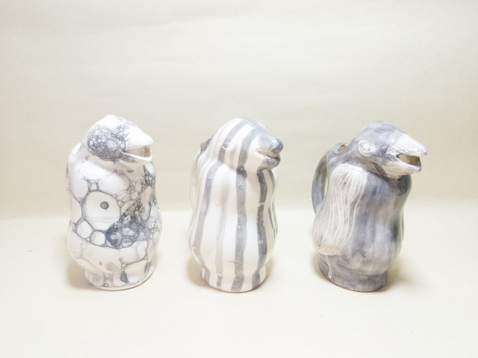 Trio de jarras pajaro